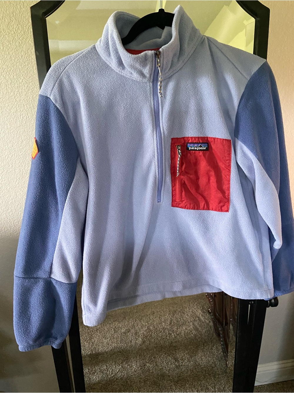 Patagonia Light Blue Fleece Half-Zip with Red Chest Pocket